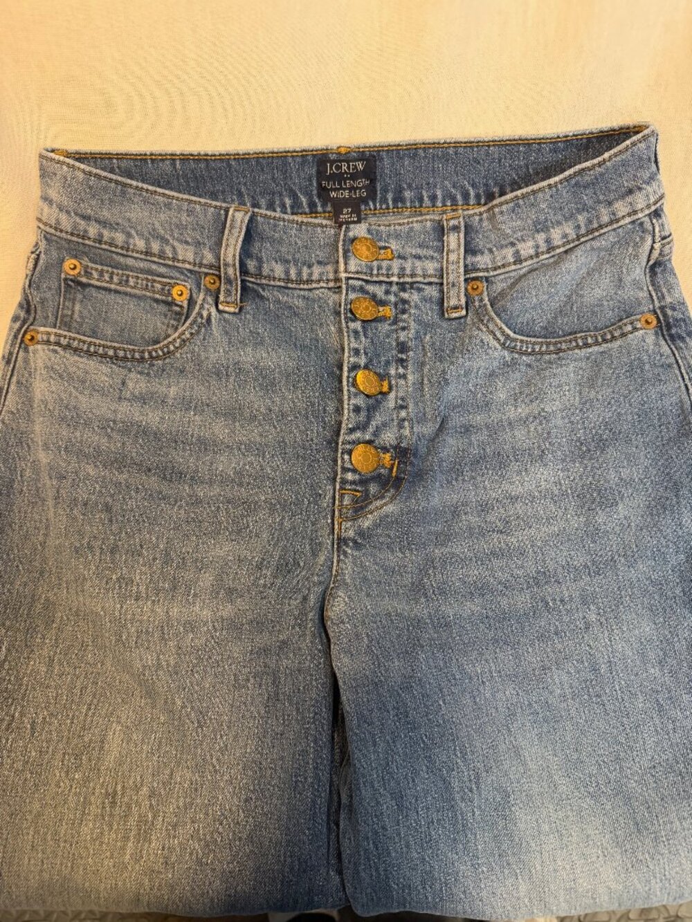 J Crew Wide Leg Jeans Womens 27 Full Length Button Fly Cotton Denim